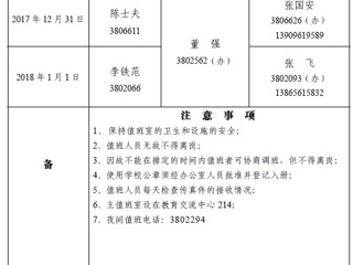 beat365在线唯一官网登录（相山校区）学校办公室2018年元旦假期值班表