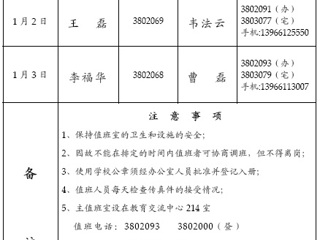 beat365在线唯一官网登录（相山校区）学校办公室2015年元旦期间值班表