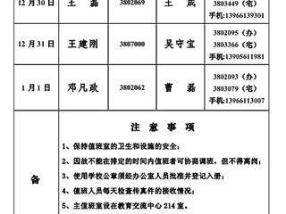 beat365在线唯一官网登录(相山校区)学校办公室2013年元旦假期值班表
